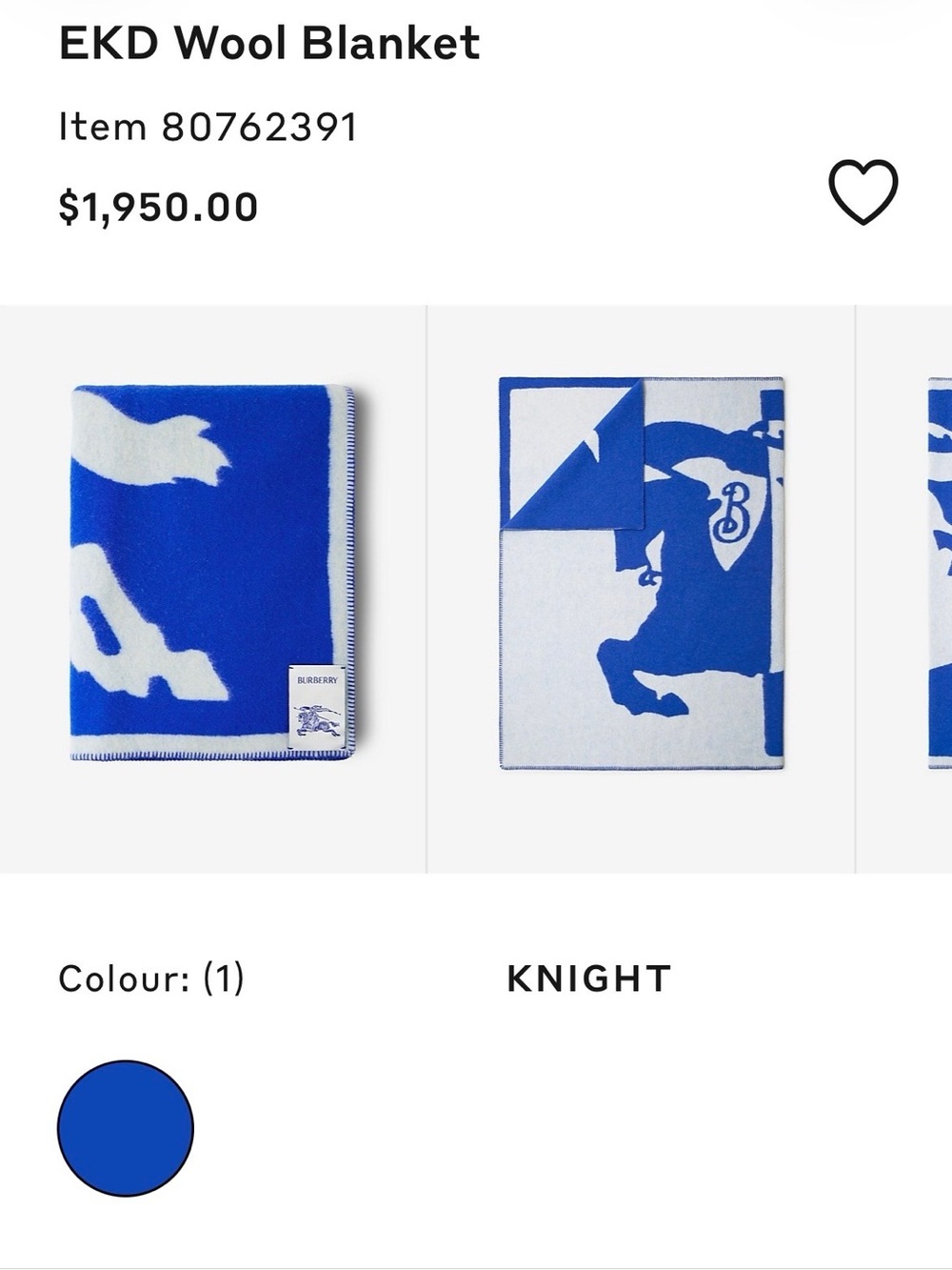 Burberry Royal Blue & White Knight Motif Wool Throw